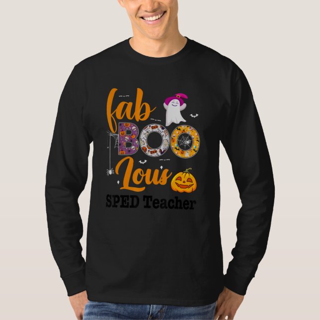 Camiseta Fab Boo Lous Sped Teacher Leopard Spooky Halloween (Frente)