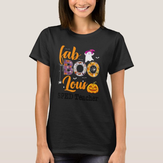 Camiseta Fab Boo Lous Sped Teacher Leopard Spooky Halloween (Frente)