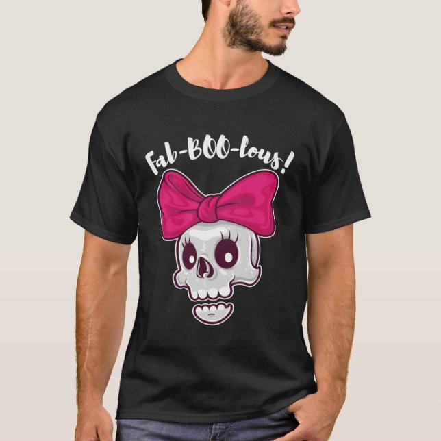 Camiseta Fab BOO lous Women Girls Halloween Cute Pink Bow S (Frente)