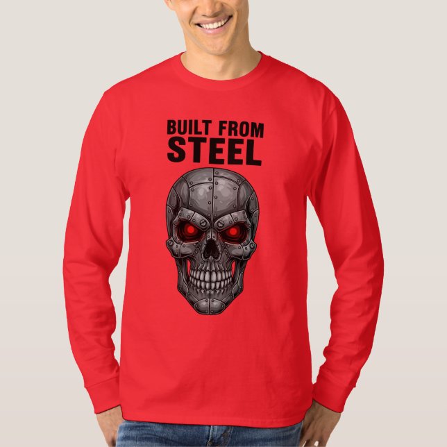 Camiseta Fabricado a partir de aço - Crânio cibernético com (Frente)