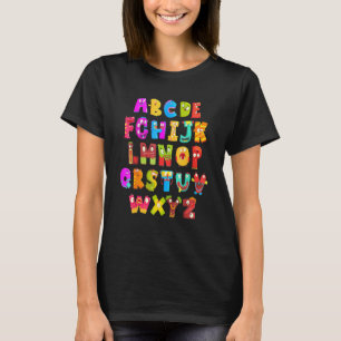 Camiseta Fábula do alfabeto de monstros fofos ABC Fantasia