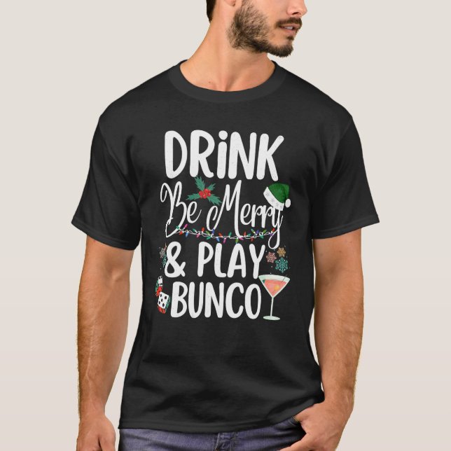 Camiseta Fabuloso Bebendo Bunco Natal Xmas Lights Group M (Frente)