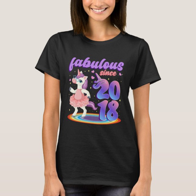 Camiseta Fabulous Since 2018 Pretty Unicorn in Pink Dress F (Frente)