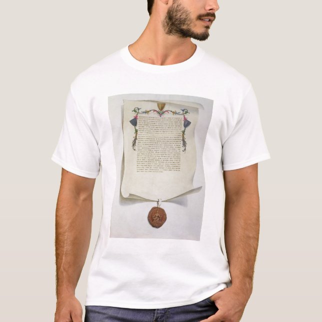 Camiseta Fac-simile a edição da Magna Carta, primeiros (Frente)