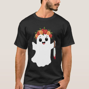 Camiseta Faca de Fantasma Bonito Espírito Feliz de Hallowee