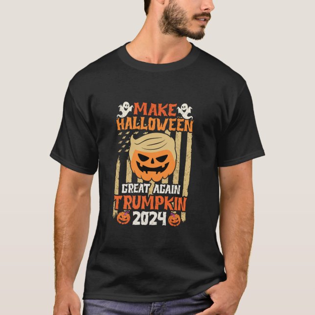 Camiseta Faça Excelente De Halloween De Novo Trumpkin 2024 (Frente)