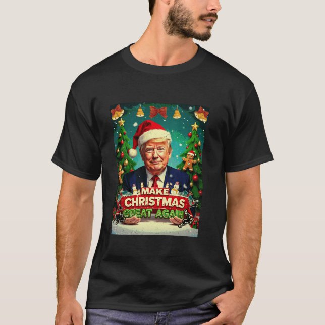 Camiseta Faça Excelente De Natal Novamente Papais noeis Eng (Frente)