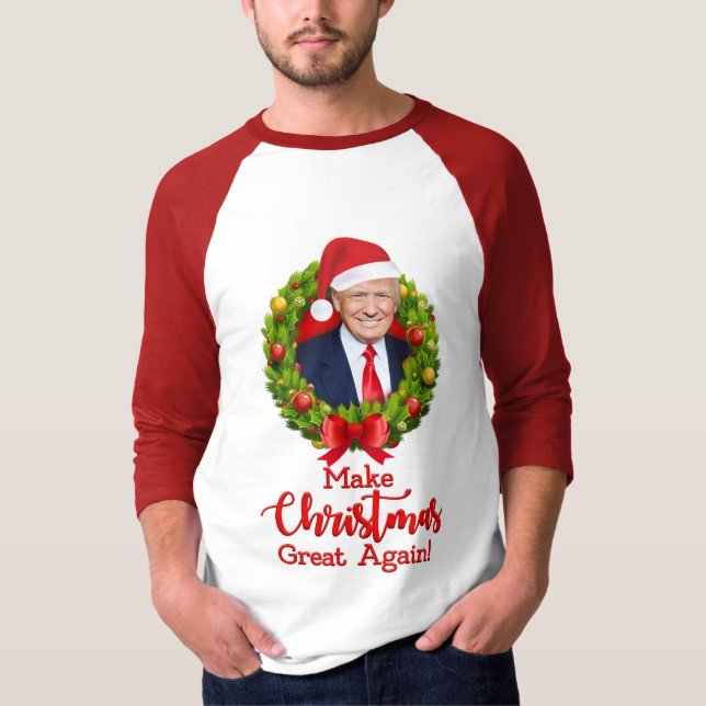 Camiseta Faça o Excelente de Natal de novo Trump MAGA prese (Frente)