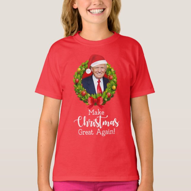 Camiseta Faça o Excelente de Natal de novo Trump MAGA prese (Frente)
