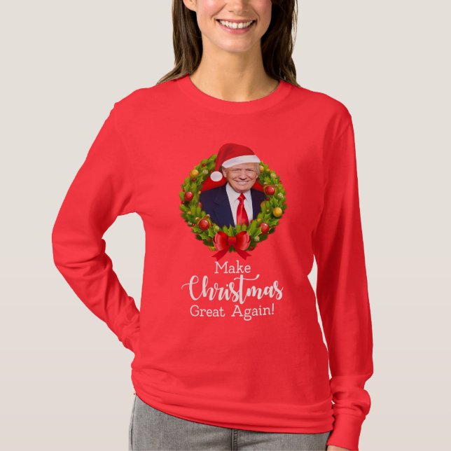 Camiseta Faça o Excelente de Natal de novo Trump MAGA prese (Frente)