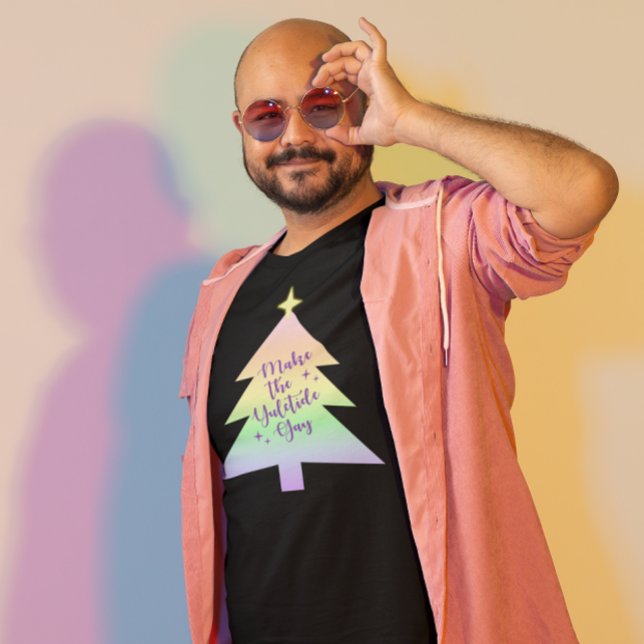 Camiseta Faça o Gay Yuletide Pastel Arco-íris (Criador carregado)