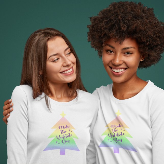 Camiseta Faça o Gay Yuletide Pastel Arco-íris (Criador carregado)