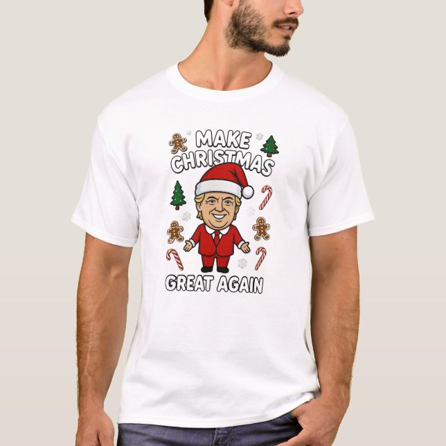 Camiseta Faça o Natal Grande Novamente Por Trump (Frente)