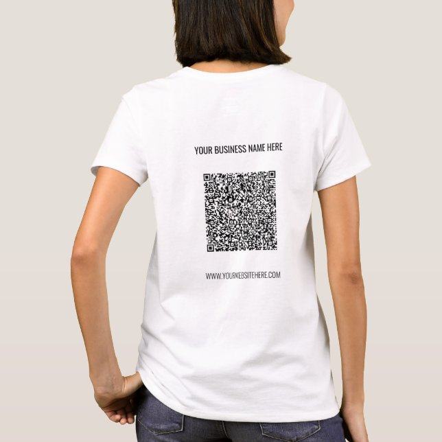 Camiseta Faça o Upload do Seu Código QR Texto Personalizado (Verso)