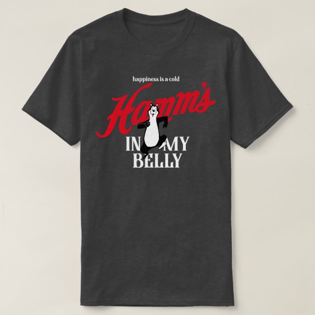 Camiseta Faça sua barriga feliz com uma Cerveja Hamms (Frente do Design)