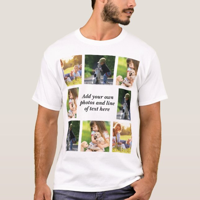 Camiseta Faça sua própria colagem de fotos e texto (Frente)