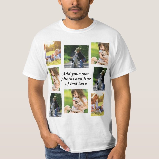 Camiseta Faça sua própria colagem de fotos e texto (Frente)