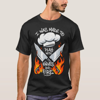Camiseta Facas de Humor de Chef Culinário Fogo Cozinha