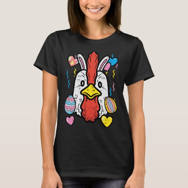 Camiseta Face de Frango da Páscoa Mulheres Meninas Crianças (Frente)