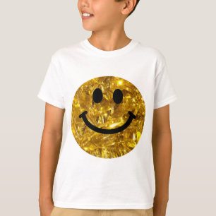 Camiseta Face Feliz Faux Bling Dourado Sparkly - Garça de