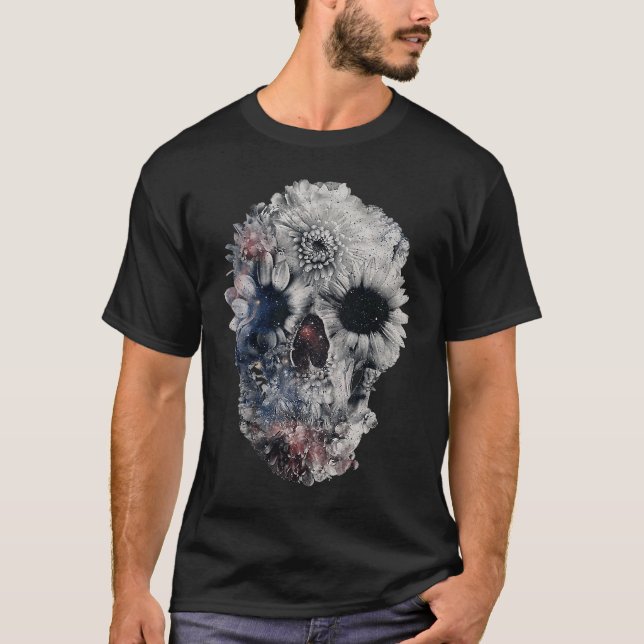 Camiseta Face Floral Skull Skeleton Halloween Costume (Frente)
