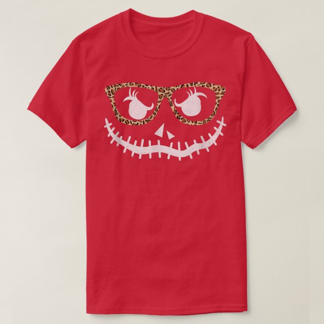 Camiseta Face Pumpkin Hallowen Leopard Óculos de Impressão (Frente do Design)