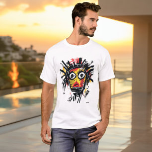 Camiseta Face Tribal abstrato - Amarelo-vermelho-escuro pre