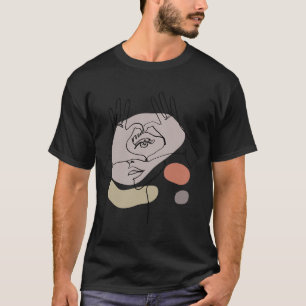 Camiseta Faces Abstrato Feminina Arte de Linha Desenho Tee 