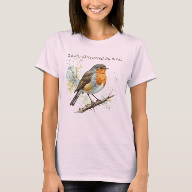 Camiseta Fácil distração com a citação divertida do Birds (Frente)