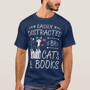 Camiseta Fácil distração com o Cats Books Mulheres Adormeci