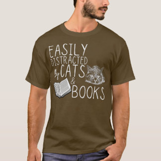 Camiseta Fácil distração com o livro de livros e gatos