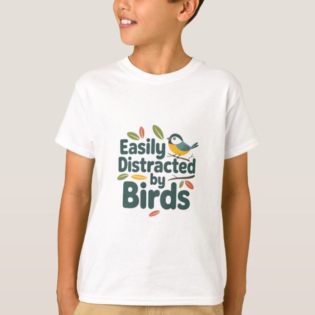 Camiseta Fácil distração de aves - Design de frango-de-gato (Frente)