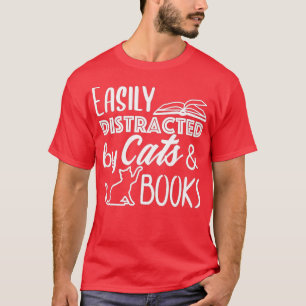 Camiseta Fácil distração de gatos e livros
