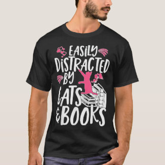 Camiseta Fácil distração de gatos e livros