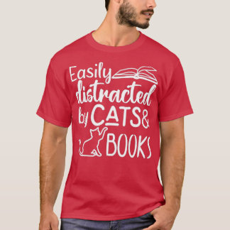 Camiseta Fácil distração de gatos e livros