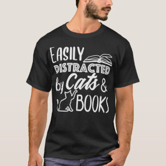 Camiseta Fácil distração de gatos e livros