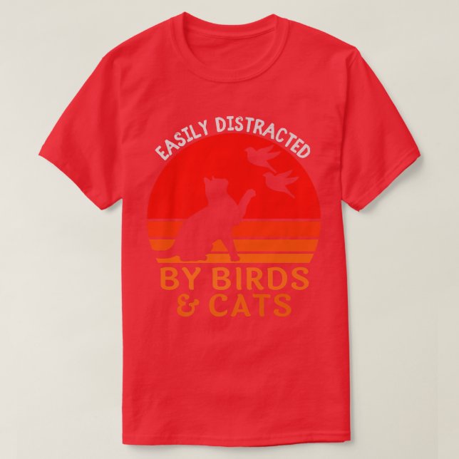 Camiseta Fácil Distração Por Aves E Gatos De Pássaro Engraç (Frente do Design)