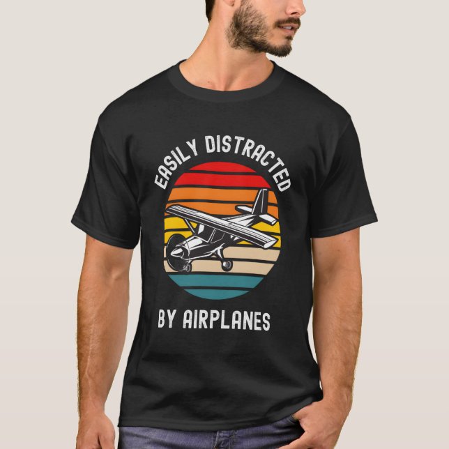 Camiseta Fácil Distração Por Aviões Piloto De Aviação (Frente)