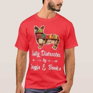 Camiseta Fácil Distração Por Corgis & Livros Engraçado Leit