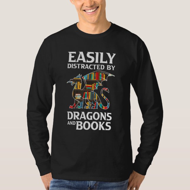 Camiseta Fácil Distração Por Dragões E Livros Motif (Frente)
