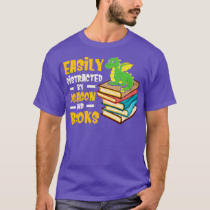 Camiseta Fácil Distração Por Dragões E Nerd De Livros