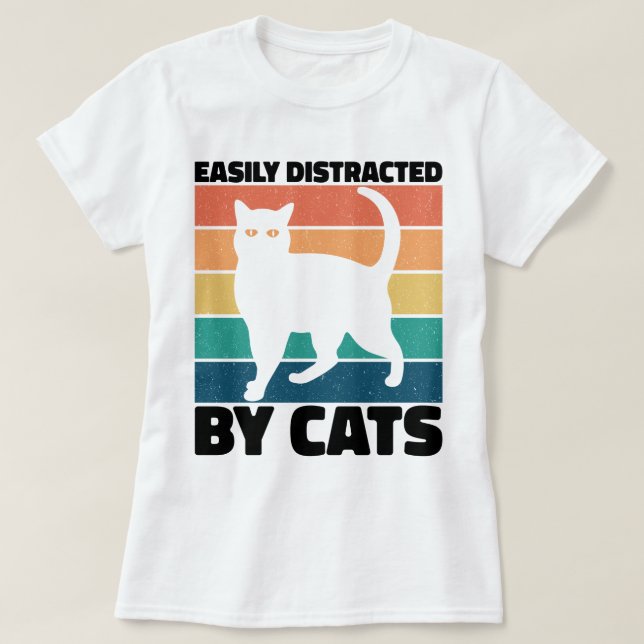 Camiseta Fácil Distração Por Gato gatinho Kawaii Engraçado (Frente do Design)