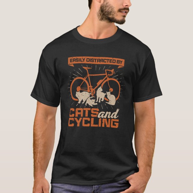 Camiseta Fácil Distração Por Gatos E Ciclismo (Frente)