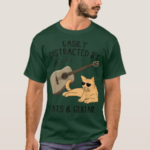 Camiseta Fácil Distração Por Gatos E Gatos De Violão, Prese