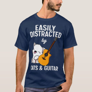 Camiseta Fácil Distração Por Gatos E Guitaristas Mu
