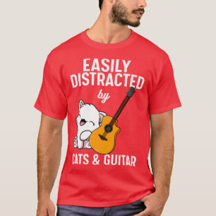 Camiseta Fácil Distração Por Gatos E Guitaristas Mu
