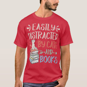 Camiseta Fácil distração por Gatos e Livros Cat & Book Lo