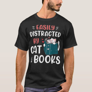 Camiseta Fácil distração por Gatos e Livros, Cat & Book Lo