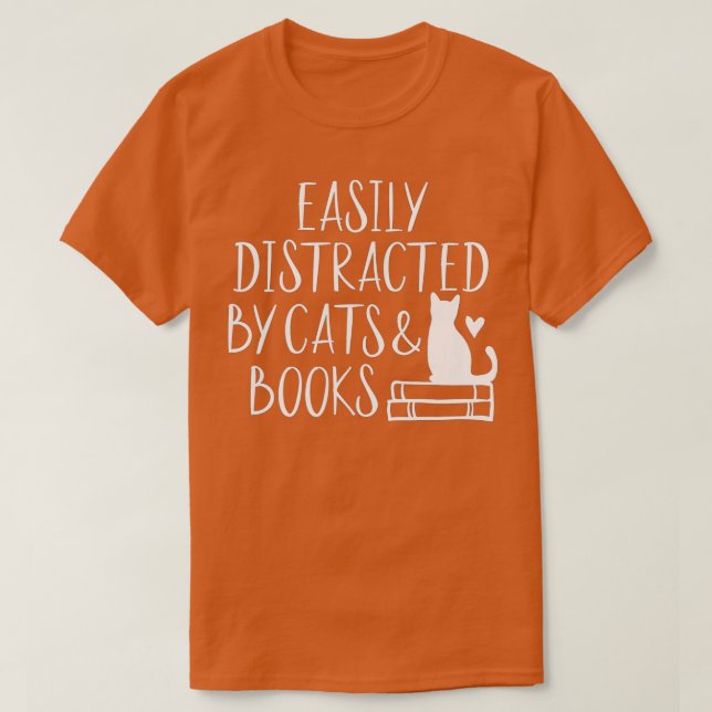 Camiseta Fácil Distração Por Gatos E Livros Engraçados Livr (Frente do Design)