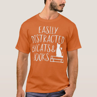 Camiseta Fácil Distração Por Gatos E Livros Engraçados Livr
